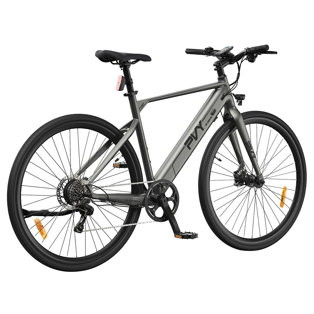 Bicicleta eléctrica PVY P30, neumático de 27,5 x 2,1 pulgadas, motor de 500 W, sensor de par de 50 N.m, batería de 36 V y 13,5 Ah, autonomía máxima de 100 km, freno de disco hidráulico, SHIMANO de 9 velocidades, aleación de aluminio, IP66 a prueba de agua - Gris.