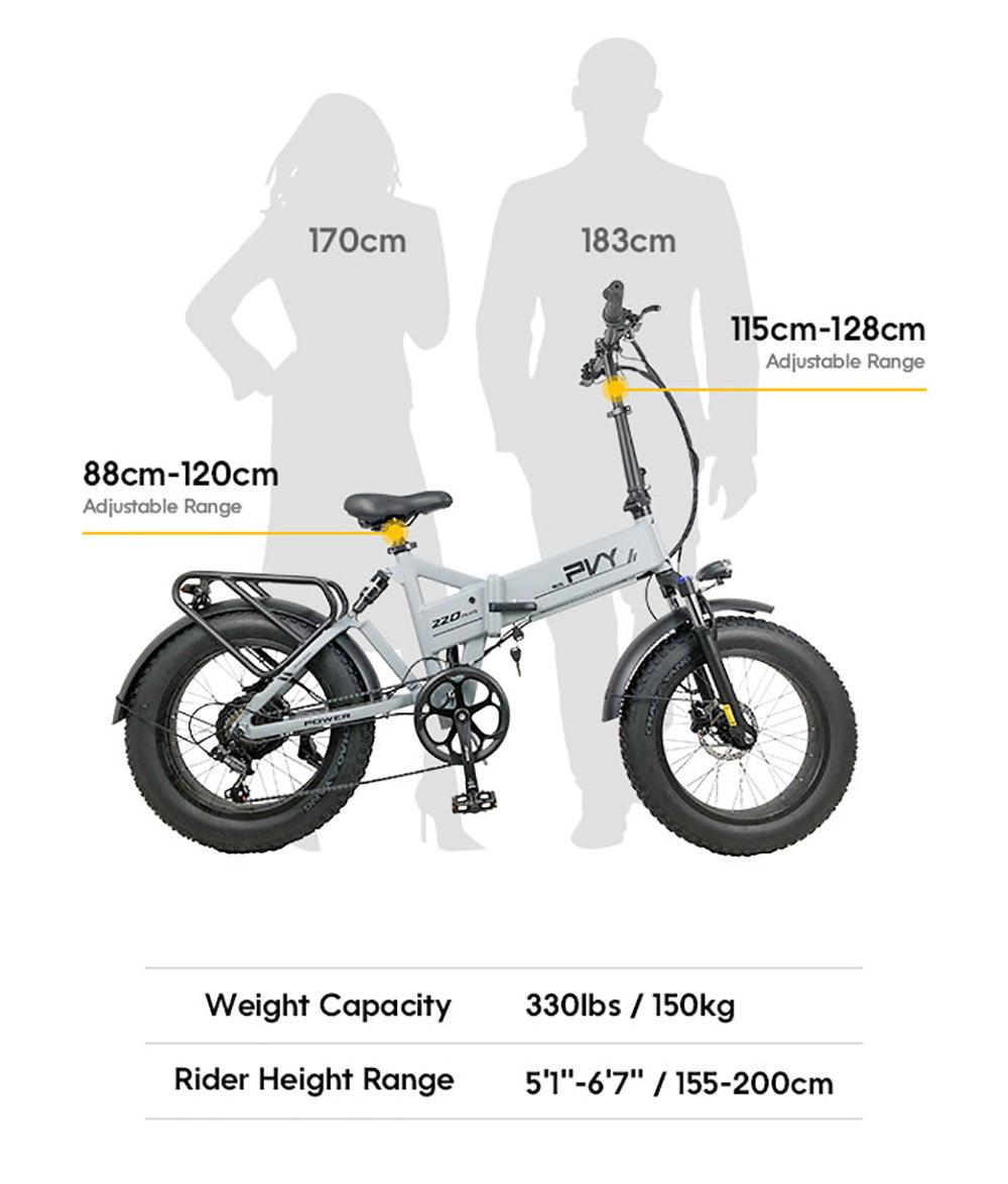 Bicicleta eléctrica plegable PVY Z20 Plus, neumáticos gruesos de 20*4.0 pulgadas, motor de 1000 W, velocidad de 50 km/h, batería de 48 V y 16,5 Ah, autonomía de 80-120 km, carga máxima de 150 kg, Shimano de 7 velocidades, bicicleta de montaña eléctrica - Gris