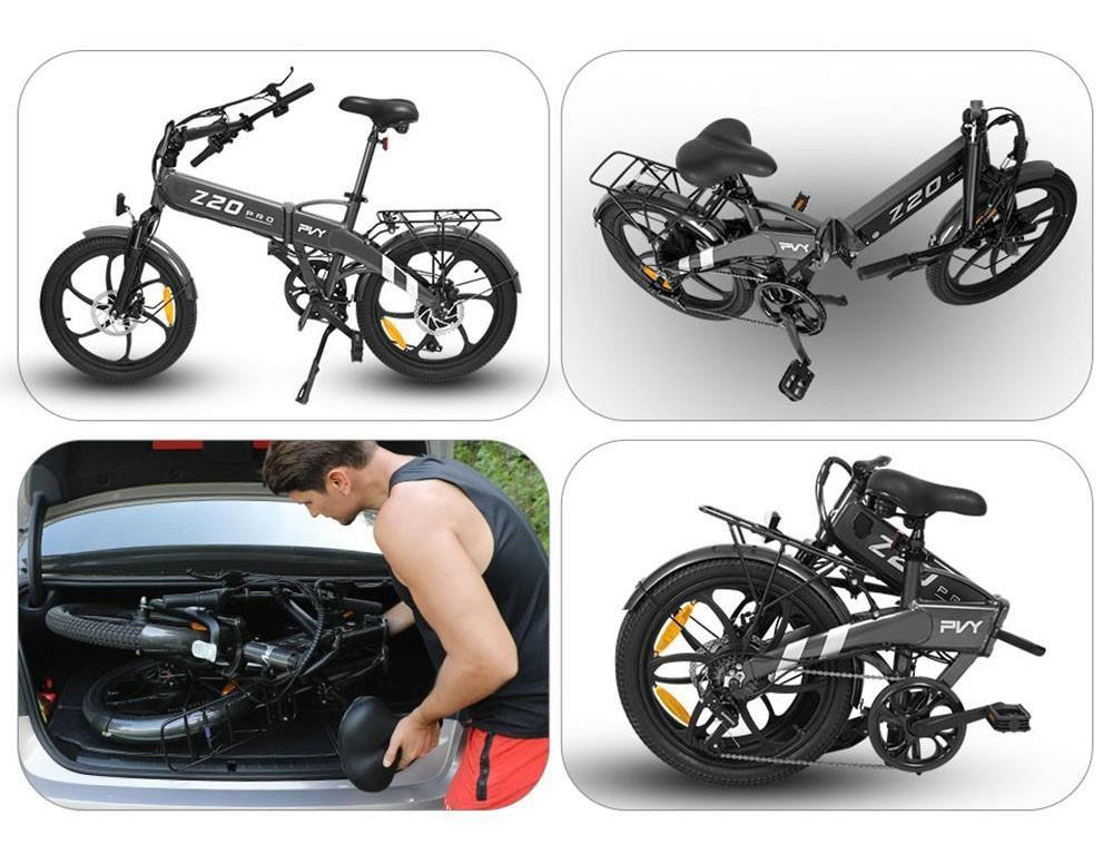 Bicicleta Eléctrica PVY Z20 Pro, Rueda de 20 Pulgadas, Motor de Buje de 250W, Velocidad Máxima 25 km/h, Batería Extraíble de 36V 10.4Ah, Autonomía de 80-100 km, Pantalla LCD - Gris