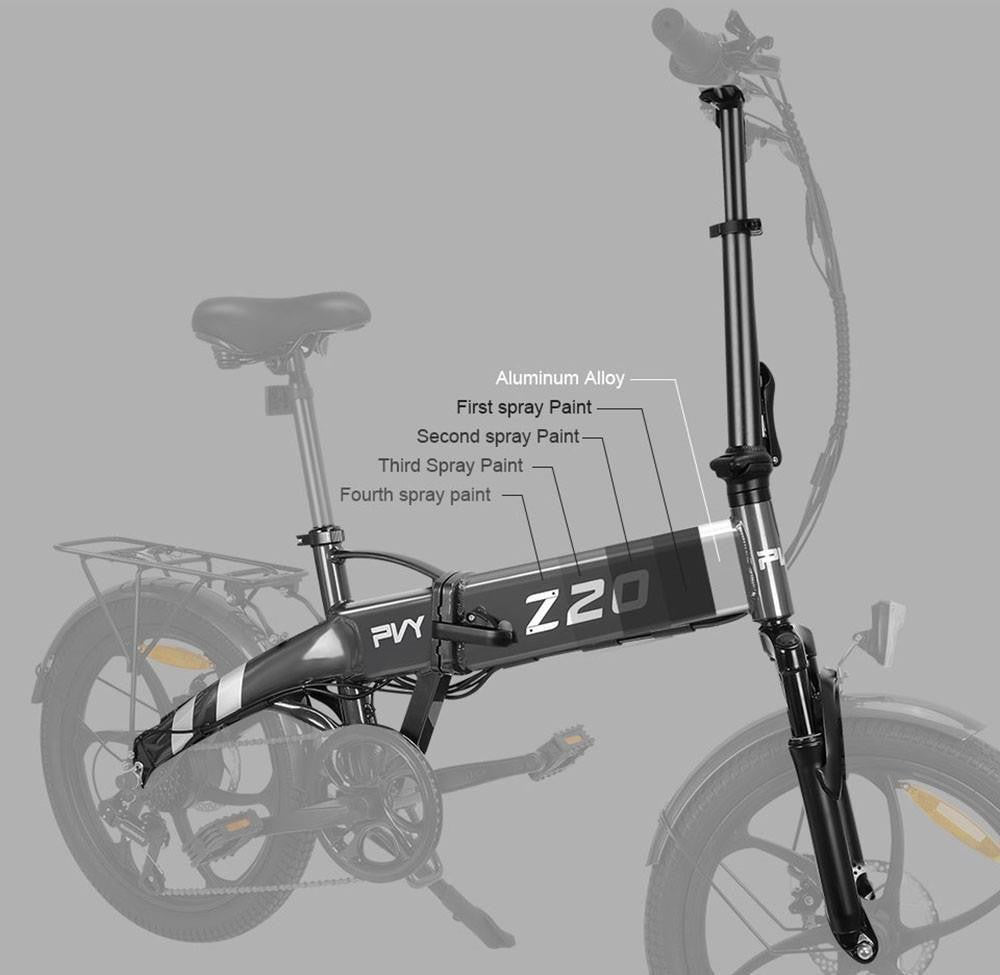 Bicicleta Eléctrica PVY Z20 Pro, Rueda de 20 Pulgadas, Motor de Buje de 250W, Velocidad Máxima 25 km/h, Batería Extraíble de 36V 10.4Ah, Autonomía de 80-100 km, Pantalla LCD - Gris