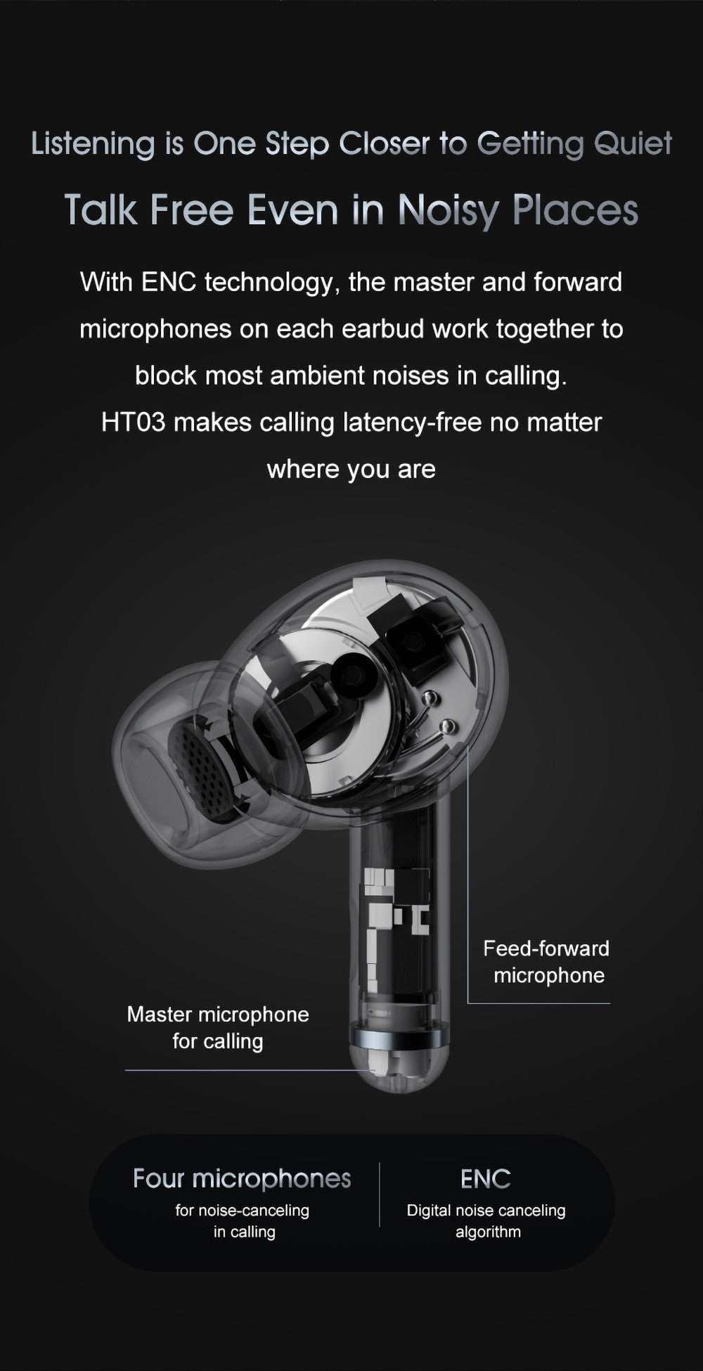 Auriculares inalámbricos QCY HT03 ANC TWS, Bluetooth 5.1