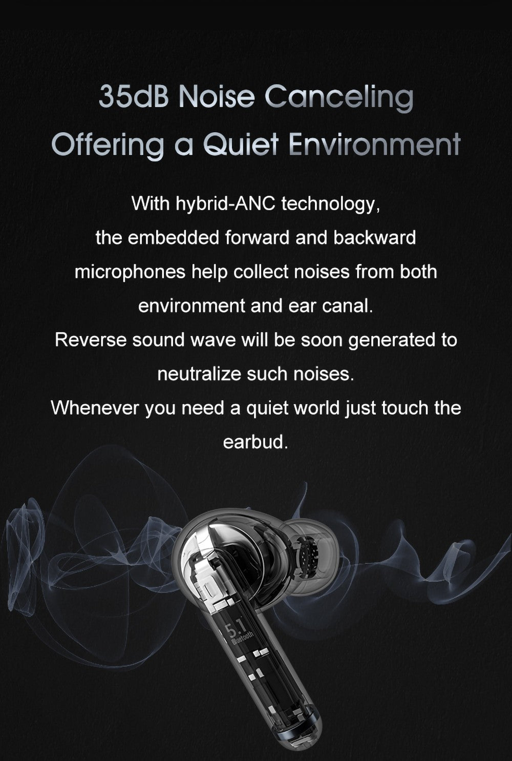 Auriculares inalámbricos QCY HT03 ANC TWS, Bluetooth 5.1