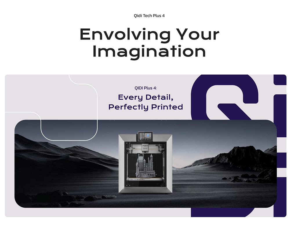 Impresora 3D QIDI TECH PLUS4, 600 mm/s, impresión a alta temperatura de 370 ℃, cámara de calentamiento activa de 65 ℃, 305*305*280 mm, pantalla táctil de 5 pulgadas, cámara 1080P, boquilla compuesta multimetálica, aislamiento de doble capa, admite sistema multicolor, control remoto, Klipper V0.12.0