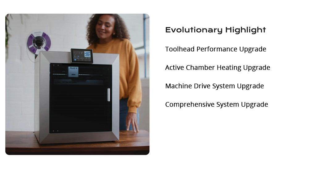 Impresora 3D QIDI TECH PLUS4, 600 mm/s, impresión a alta temperatura de 370 ℃, cámara de calentamiento activa de 65 ℃, 305*305*280 mm, pantalla táctil de 5 pulgadas, cámara 1080P, boquilla compuesta multimetálica, aislamiento de doble capa, admite sistema multicolor, control remoto, Klipper V0.12.0