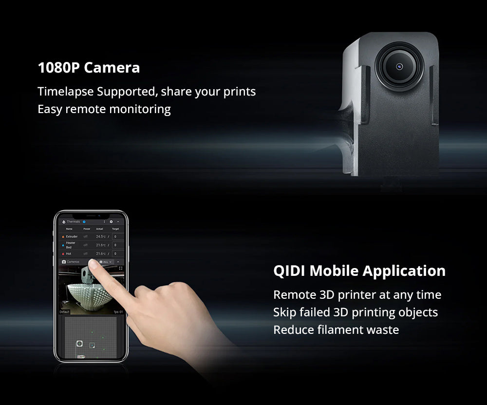 Impresora 3D QIDI Tech Q1 Pro, Doble Motor Z, Cámara Calefactada a 60℃, Impresión a 350°C, Extrusor Trimétalico, Nivelación Automática, Alta Velocidad ≤600mm/s, Procesador de 64 bits, Detección de Filamento, 245x245x240mm