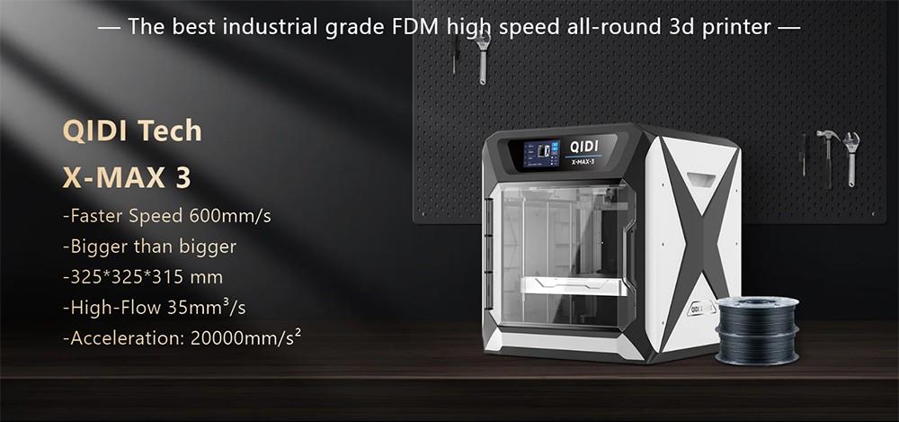 Impresora 3D QIDI TECH X-Max 3, Nivelación Automática, Velocidad de Impresión 600mm/s, Placa HF Flexible, Ventilador de Circulación de Cámara, Detección de Filamento, Caja Secadora, 325*325*315mm