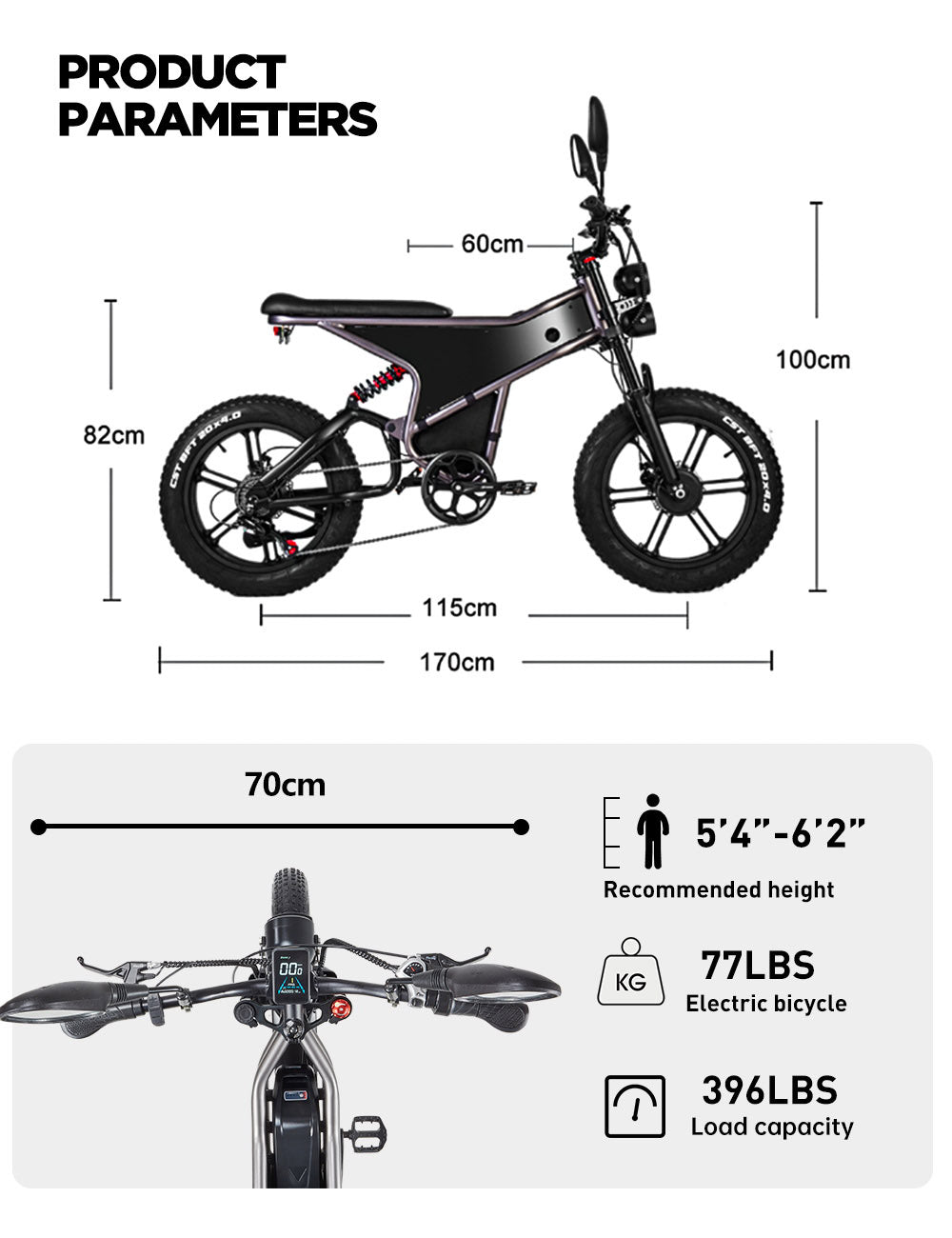 RANDRIDE DM711 Electric Bike, 1000W*2 Motor, 48V 20Ah Battery, 20*4.0 inch Fat Tires, 45km/h Max Speed, 60km Range, Shimano Mechanical Brake, Dual Shock Suspension, LCD Display, 7 Speed