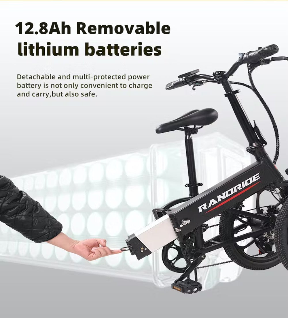 RANDRIDE YA20 Electric Bike 500W Motor 40km/h Max Speed 48V 12.8Ah Battery 80-90 Max Range 20*1.95'' CST Tires 120kg Load Shimano 7 Speed