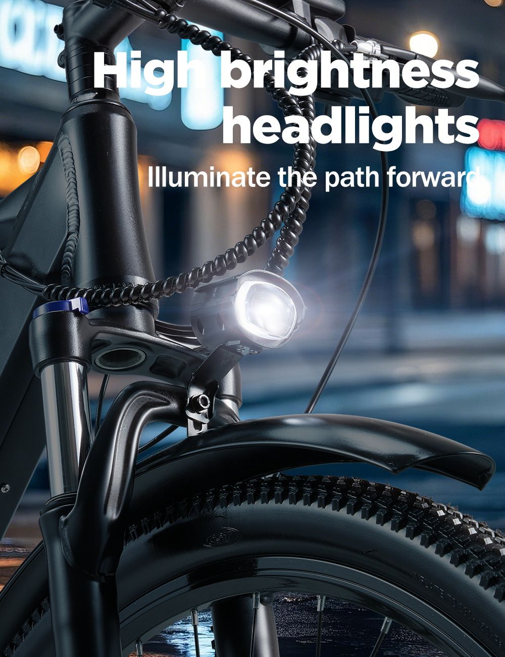 RANDRIDE YG70 Electric Bike, 1000W Motor, 48V 14Ah Battery, 27.5*1.95 inch Tire, 45km/h Max Speed, 50km Range, Mechanical Brake, Front Fork Suspension, 27 Speed, LCD Display