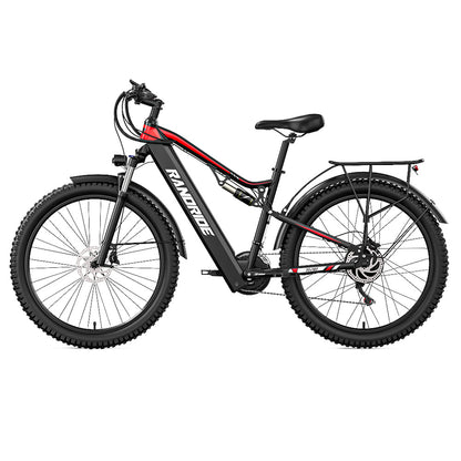 RANDRIDE YG90B Electric Bike 1000W Motor 45km/h Max Speed 48V 17Ah Removable battery 80-90KM Max Range 27.5*2.4'' CST Tires 120kg Load Shimano 21 Gears Hydraulic brake - Black &amp; Red