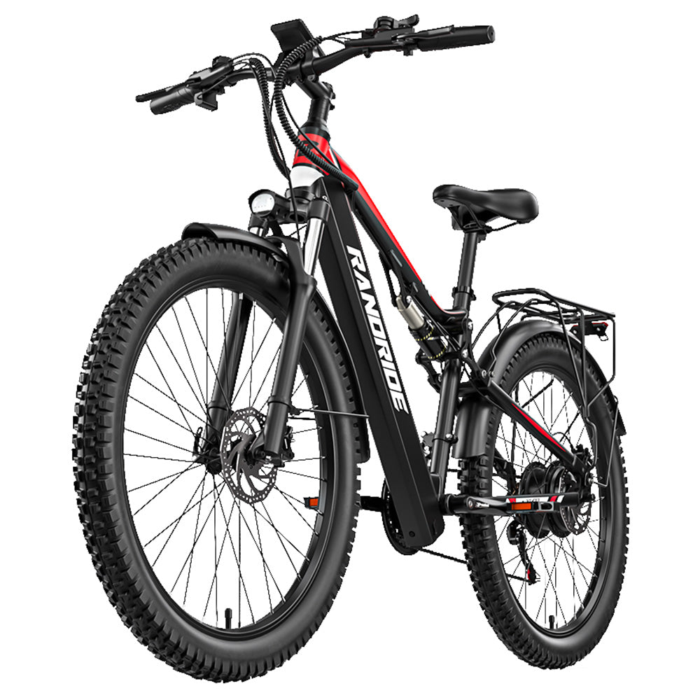 RANDRIDE YG90B Electric Bike 1000W Motor 45km/h Max Speed 48V 17Ah Removable battery 80-90KM Max Range 27.5*2.4'' CST Tires 120kg Load Shimano 21 Gears Hydraulic brake - Black &amp; Red