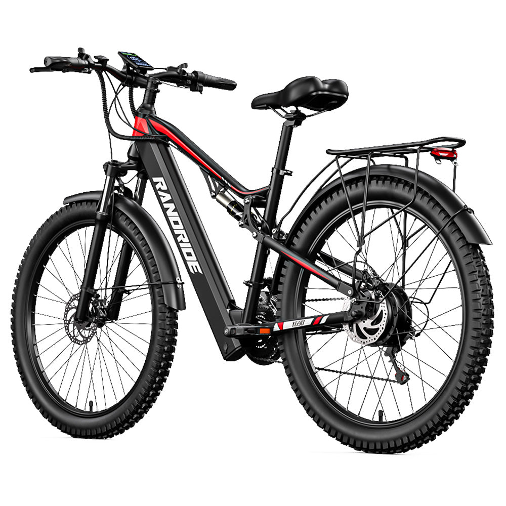 RANDRIDE YG90B Electric Bike 1000W Motor 45km/h Max Speed 48V 17Ah Removable battery 80-90KM Max Range 27.5*2.4'' CST Tires 120kg Load Shimano 21 Gears Hydraulic brake - Black &amp; Red