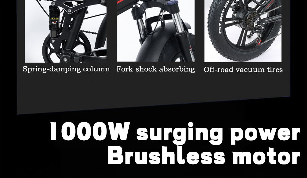 RANDRIDE YX20 Electric Bike 1000W Motor 45km/h Max Speed 48V 17Ah Battery 80-90km Max Range 20*4.0'' One-Wheel Fat Tires 150kg Load Shimano 7-Speed Gear