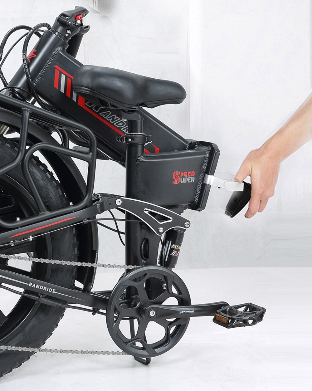 RANDRIDE YX20 Electric Bike 1000W Motor 45km/h Max Speed 48V 17Ah Battery 80-90km Max Range 20*4.0'' One-Wheel Fat Tires 150kg Load Shimano 7-Speed Gear