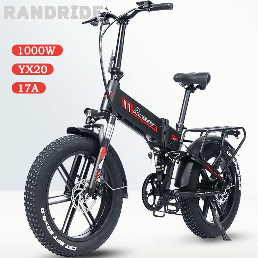 RANDRIDE YX20 Electric Bike 1000W Motor 45km/h Max Speed 48V 17Ah Battery 80-90km Max Range 20*4.0'' One-Wheel Fat Tires 150kg Load Shimano 7-Speed Gear
