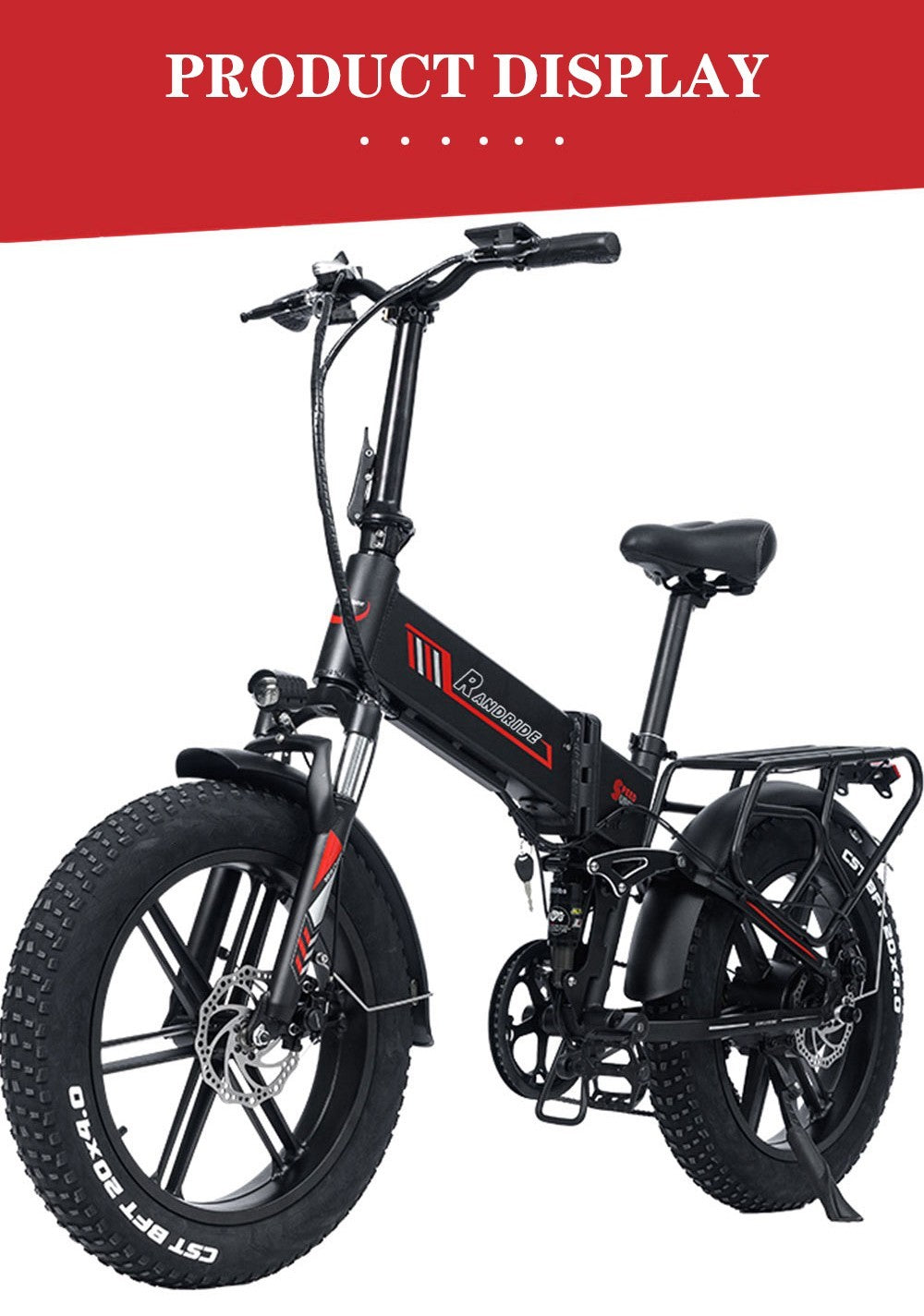 RANDRIDE YX20 Electric Bike 1000W Motor 45km/h Max Speed 48V 17Ah Battery 80-90km Max Range 20*4.0'' One-Wheel Fat Tires 150kg Load Shimano 7-Speed Gear