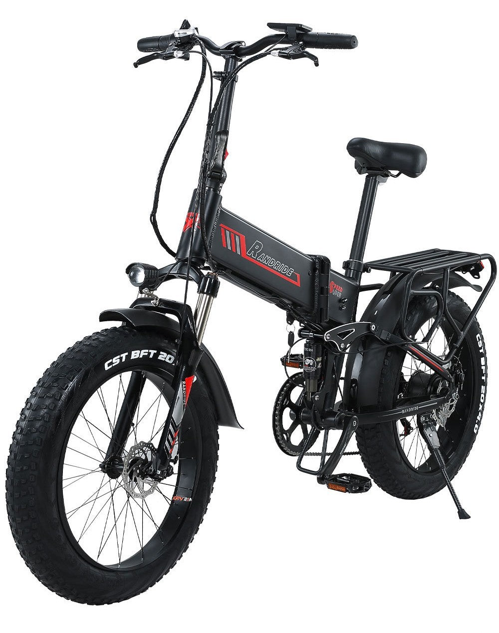 RANDRIDE YX20 Electric Bike 1000W Motor 45km/h Max Speed 48V 17Ah Battery 80-90km Max Range 20*4.0'' One-Wheel Fat Tires 150kg Load Shimano 7-Speed Gear