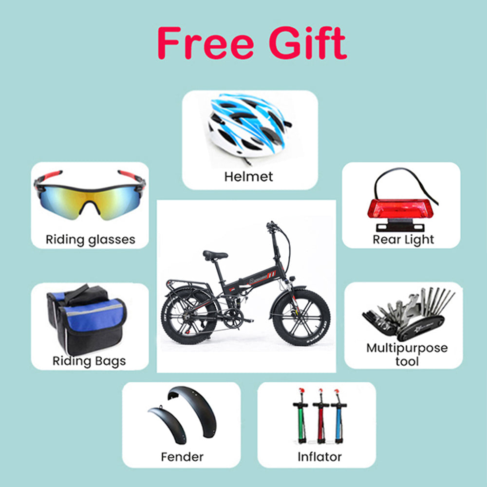 RANDRIDE YX20 Electric Bike 1000W Motor 45km/h Max Speed 48V 17Ah Battery 80-90km Max Range 20*4.0'' One-Wheel Fat Tires 150kg Load Shimano 7-Speed Gear