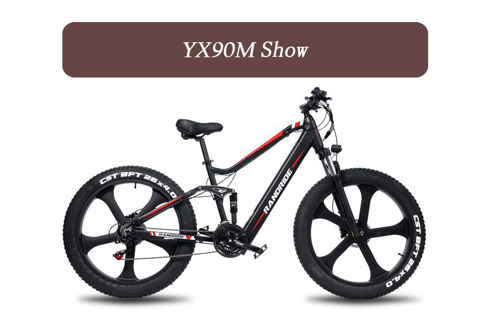 RANDRIDE YX90M Electric Bike, 26'' Fat Tire, 1000W Brushless Motor, 48V13.6Ah Battery, 45km/h Max Speed, 100km Range, LCD Display, SHIMANO Hydraulic Brake, Full Suspension Frame