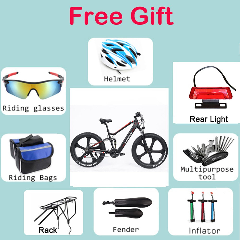 RANDRIDE YX90M Electric Bike, 26'' Fat Tire, 1000W Brushless Motor, 48V13.6Ah Battery, 45km/h Max Speed, 100km Range, LCD Display, SHIMANO Hydraulic Brake, Full Suspension Frame