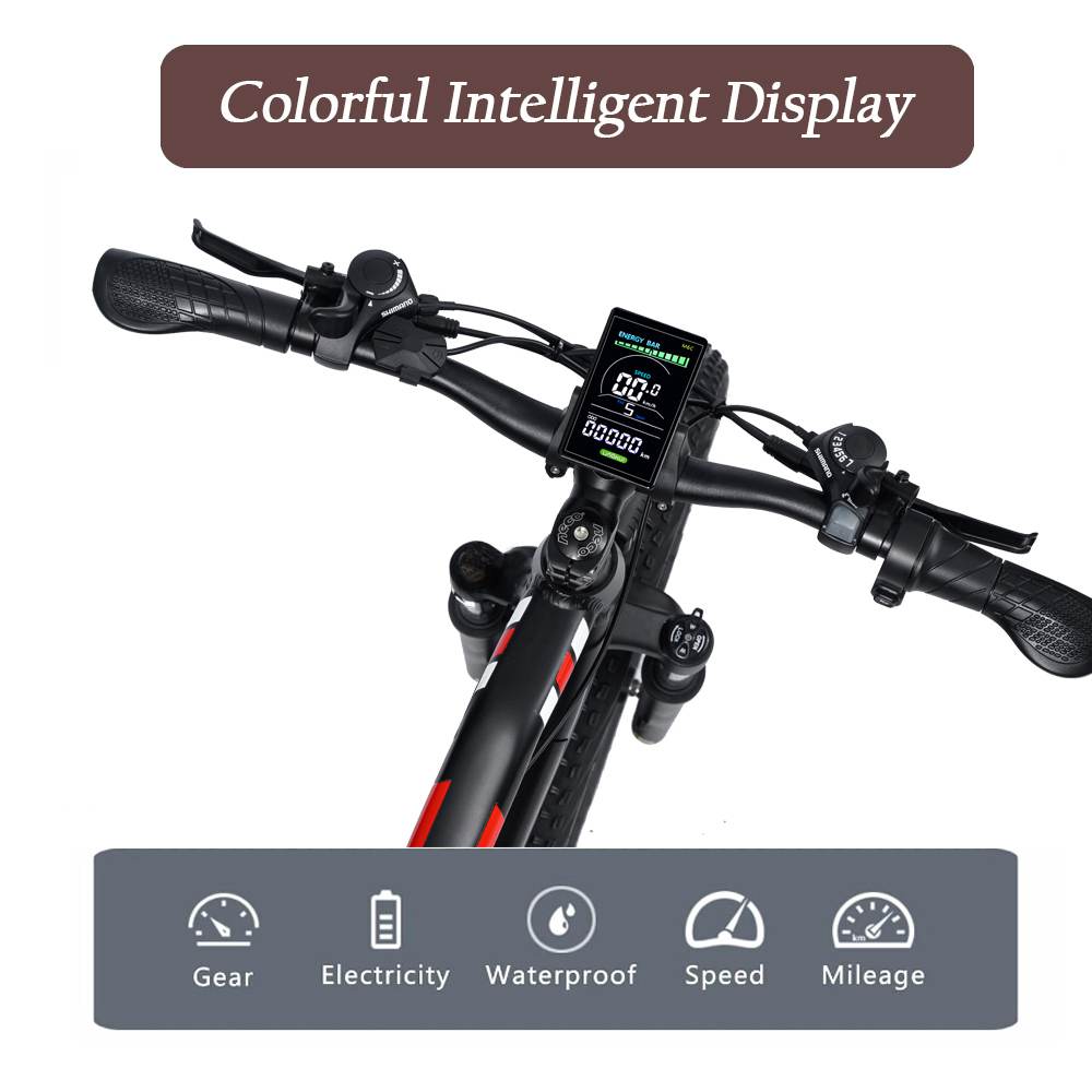 RANDRIDE YX90M Electric Bike, 26'' Fat Tire, 1000W Brushless Motor, 48V13.6Ah Battery, 45km/h Max Speed, 100km Range, LCD Display, SHIMANO Hydraulic Brake, Full Suspension Frame