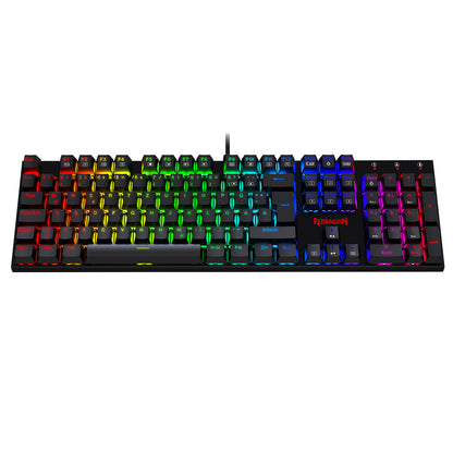 Redragon 105-Key K565-RGB Mechanical Keyboard RGB Backlight German Layout Aluminum Base Red Switch - Black