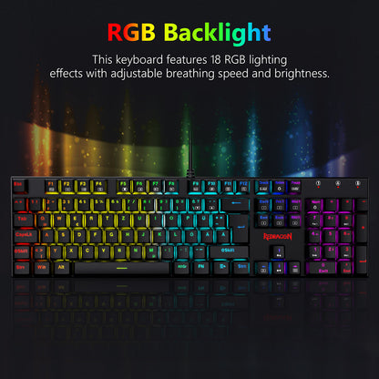 Redragon 105-Key K565-RGB Mechanical Keyboard RGB Backlight German Layout Aluminum Base Red Switch - Black