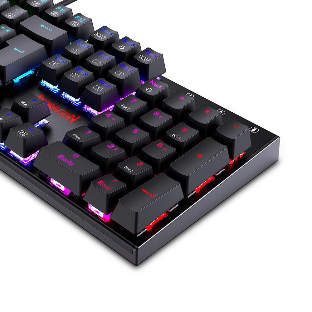 Redragon 105-Key K565-RGB Mechanical Keyboard RGB Backlight German Layout Aluminum Base Red Switch - Black