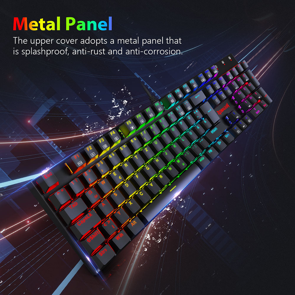Redragon 105-Key K565-RGB Mechanical Keyboard RGB Backlight German Layout Aluminum Base Red Switch - Black