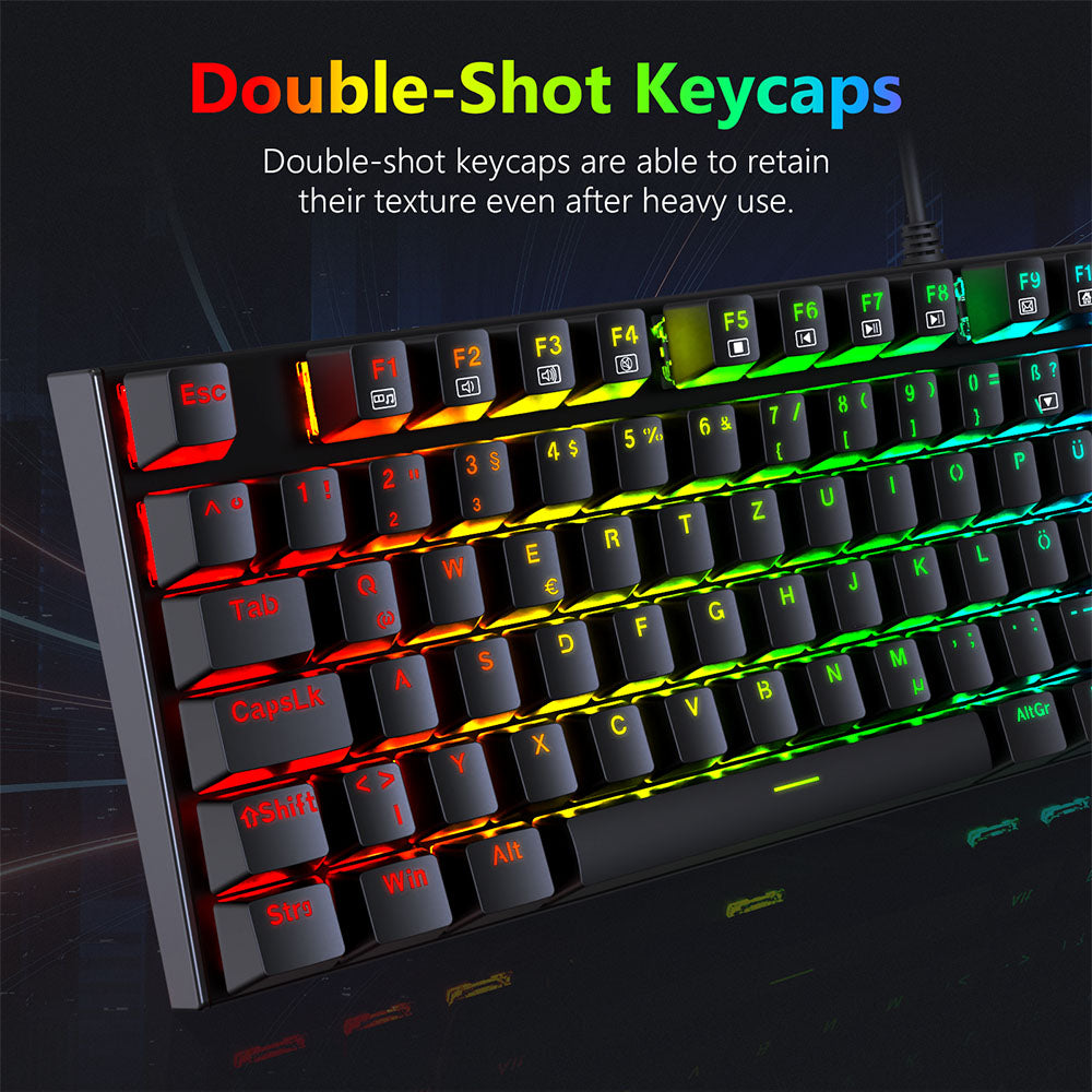 Redragon 105-Key K565-RGB Mechanical Keyboard RGB Backlight German Layout Aluminum Base Red Switch - Black