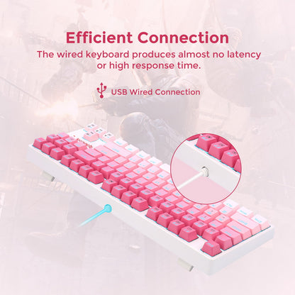 Redragon K576W-GP DAKSA TKL Wired Mechanical Keyboard 87 Keys Gradient PBT Keycap Red Switch - Pink