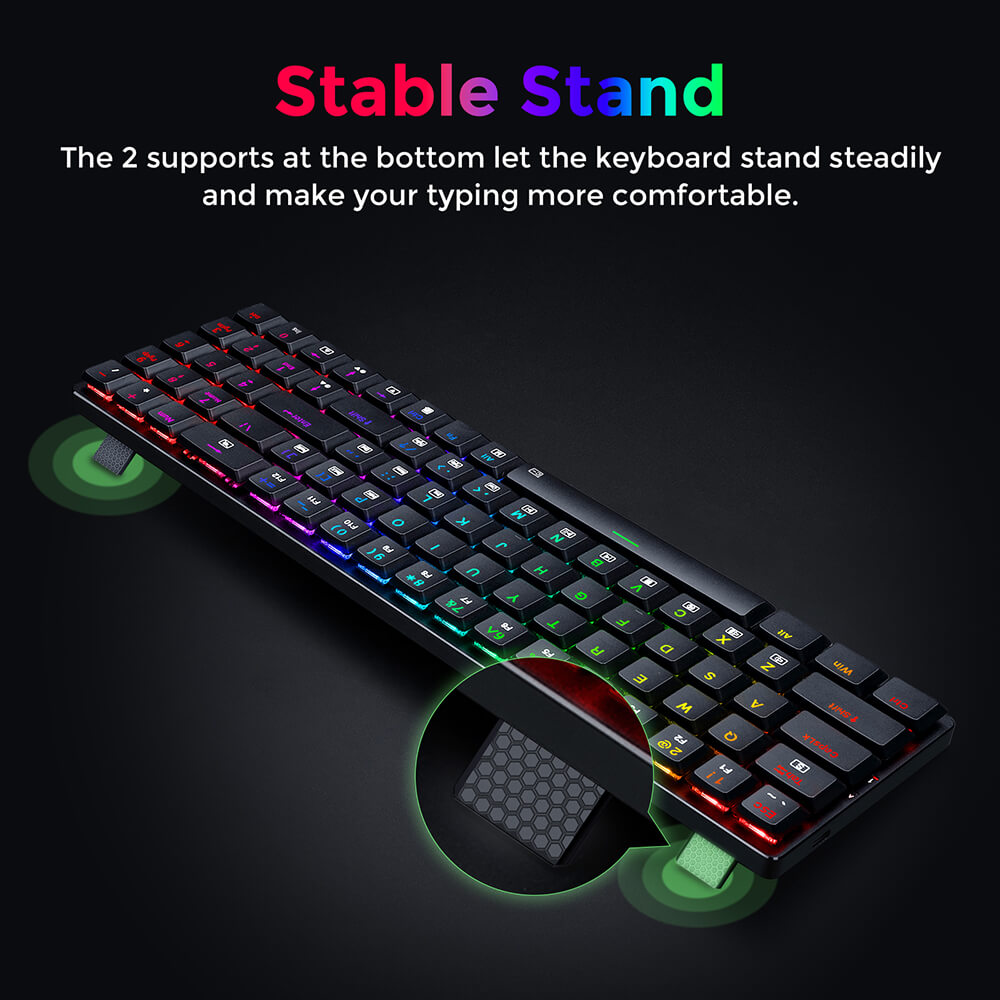 Redragon K626P-KB Ashe 78 Keys Wired RGB Compact Mechanical Keyboard Ultra-Thin with Numpad Blue Switch - Black