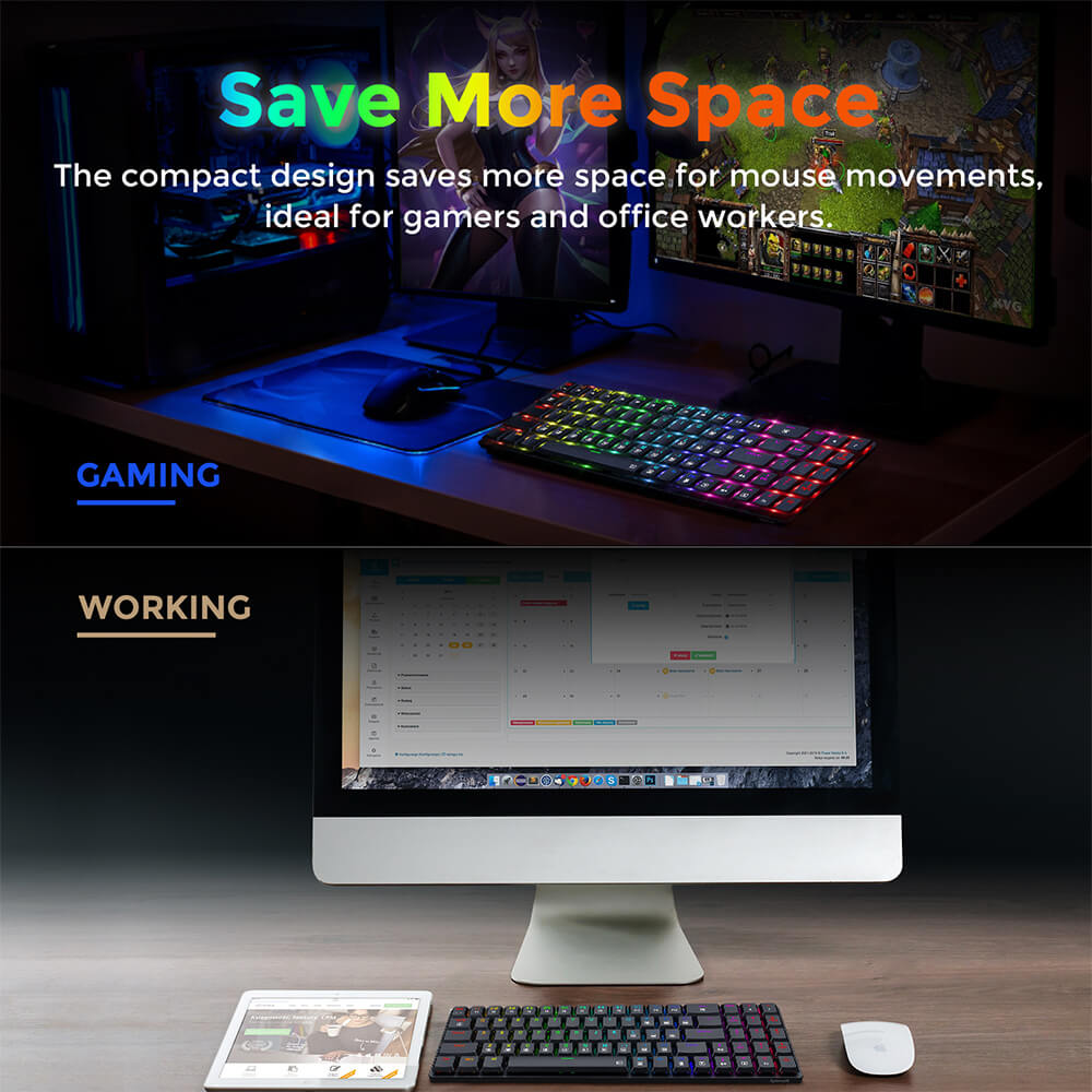 Redragon K626P-KB Ashe 78 Keys Wired RGB Compact Mechanical Keyboard Ultra-Thin with Numpad Blue Switch - Black