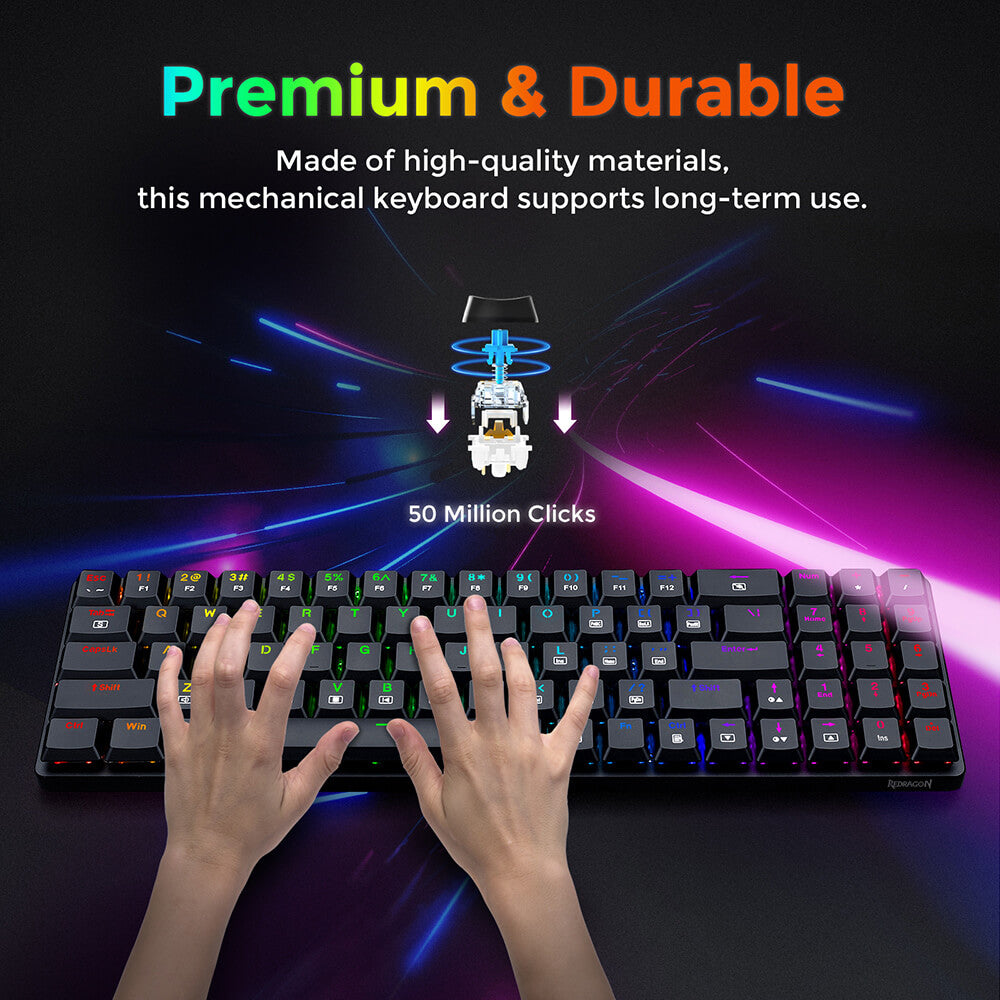 Redragon K626P-KB Ashe 78 Keys Wired RGB Compact Mechanical Keyboard Ultra-Thin with Numpad Blue Switch - Black
