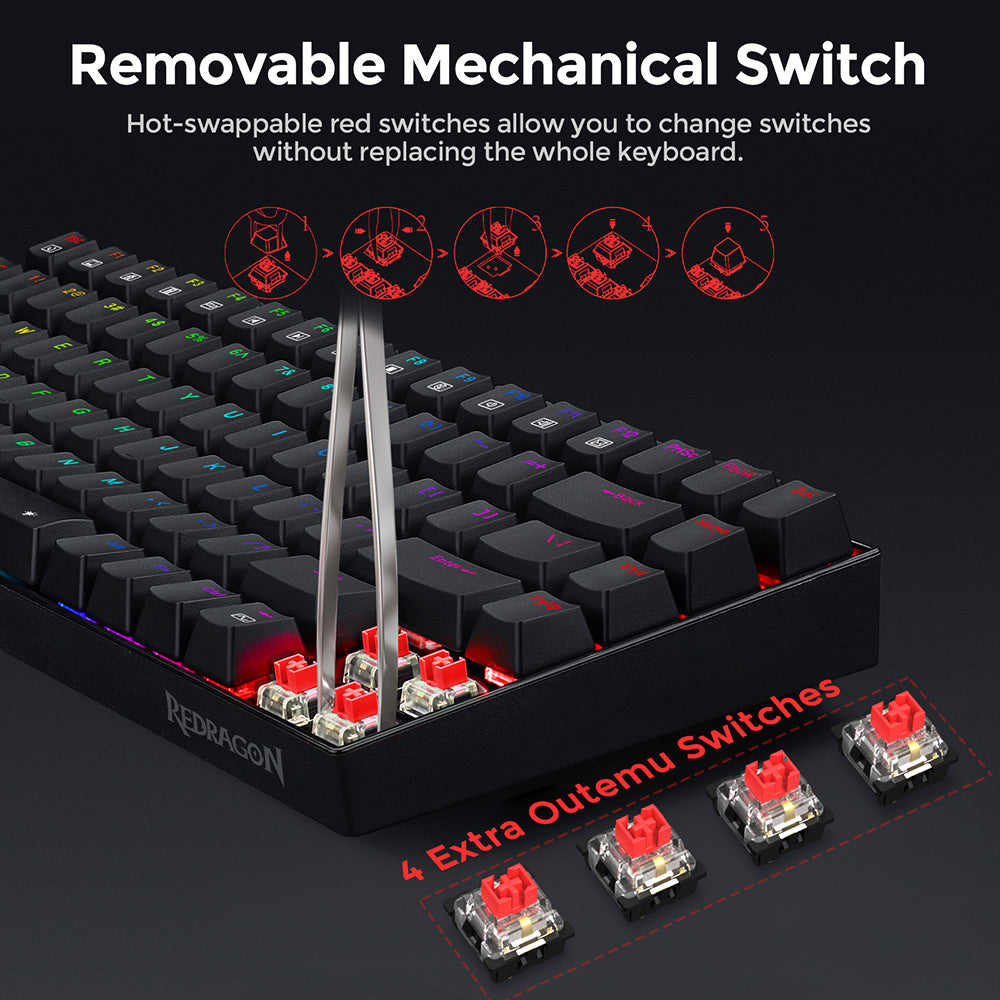 Redragon K629-RGB Phantom RGB Backlight Mechanical Gaming keyboard 84 keys Red Switch - Black