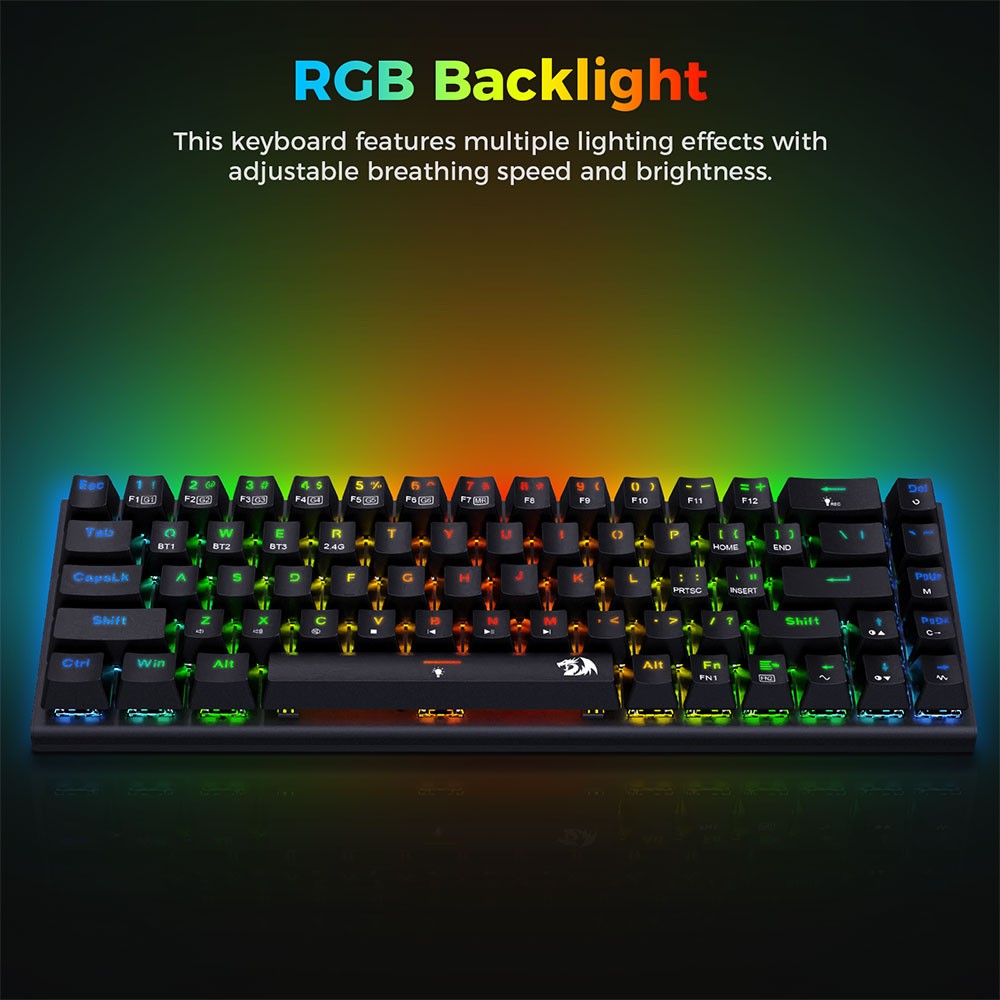 Redragon K633RGB-PRO Ryze Pro 68 Key Bluetooth/2.4Ghz/Wired Tri-Mode Mechanical Keyboard RGB Backlight Red Switch - Black