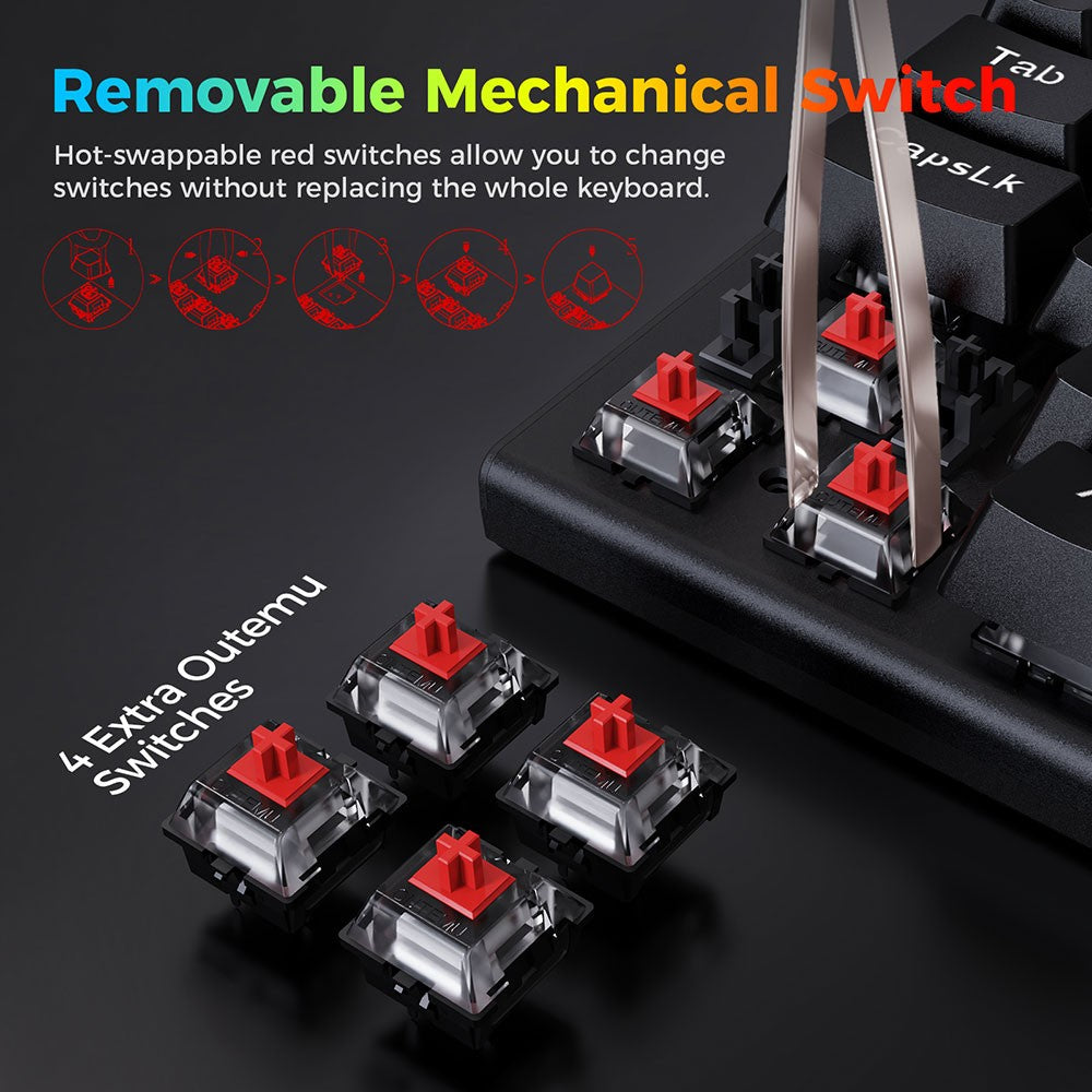 Redragon K633RGB-PRO Ryze Pro 68 Key Bluetooth/2.4Ghz/Wired Tri-Mode Mechanical Keyboard RGB Backlight Red Switch - Black