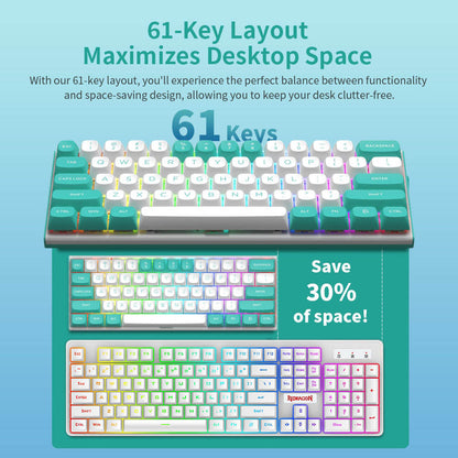 Redragon K683WB-RGB Wired Mechanical Keyboard, 87-key Adjustable Magnetic Linear Switches Double-shot PBT Keycaps 8000Hz Polling Rate RGB Backlight - White Green