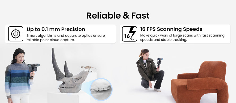 Revopoint RANGE 2 3D-Scanner, 0,1 mm Präzision, 2 MP Auflösung, bis zu 16 Bilder/Sek. Scangeschwindigkeit, 400–1300 mm Arbeitsabstand, 4 Blitz-LEDs, IMU-Bewegungserkennung, unterstützt Körper, Gesicht/große Objekte & Windows/Android/iOS/macOS
