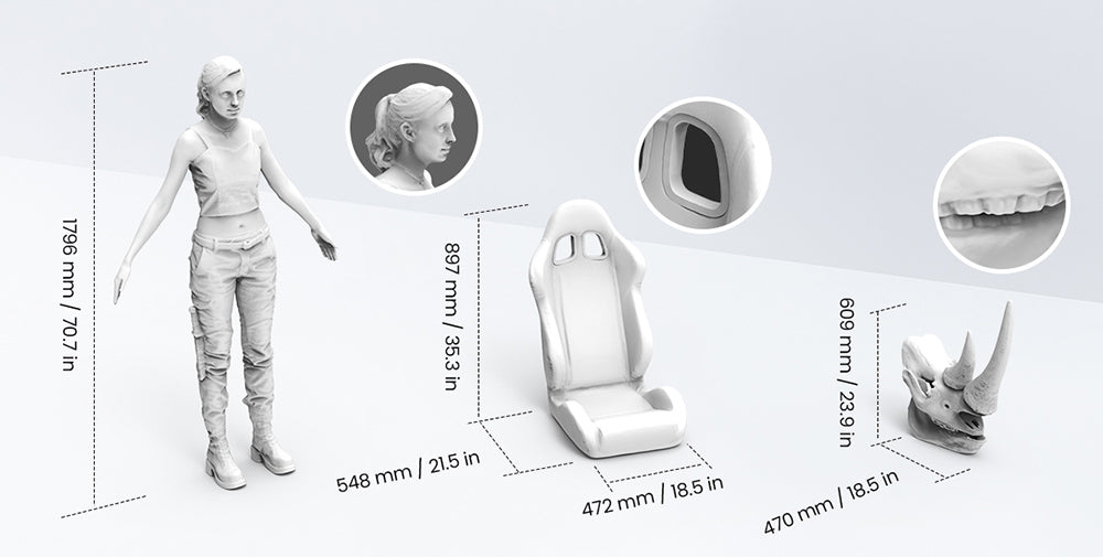 Revopoint RANGE 2 3D-Scanner, 0,1 mm Präzision, 2 MP Auflösung, bis zu 16 Bilder/Sek. Scangeschwindigkeit, 400–1300 mm Arbeitsabstand, 4 Blitz-LEDs, IMU-Bewegungserkennung, unterstützt Körper, Gesicht/große Objekte & Windows/Android/iOS/macOS