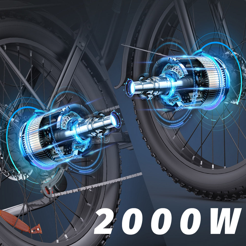 Ridstar E26 Pro Elektrofahrrad, 2 x 1000-W-Motor, 48-V-23-Ah-Akku, 26 x 4 Zoll Fatbike-Reifen, 49 km/h Höchstgeschwindigkeit, 75 km Reichweite, hydraulische Doppelbremse, Vollfederung, Shimano 7-Gang-Schaltung