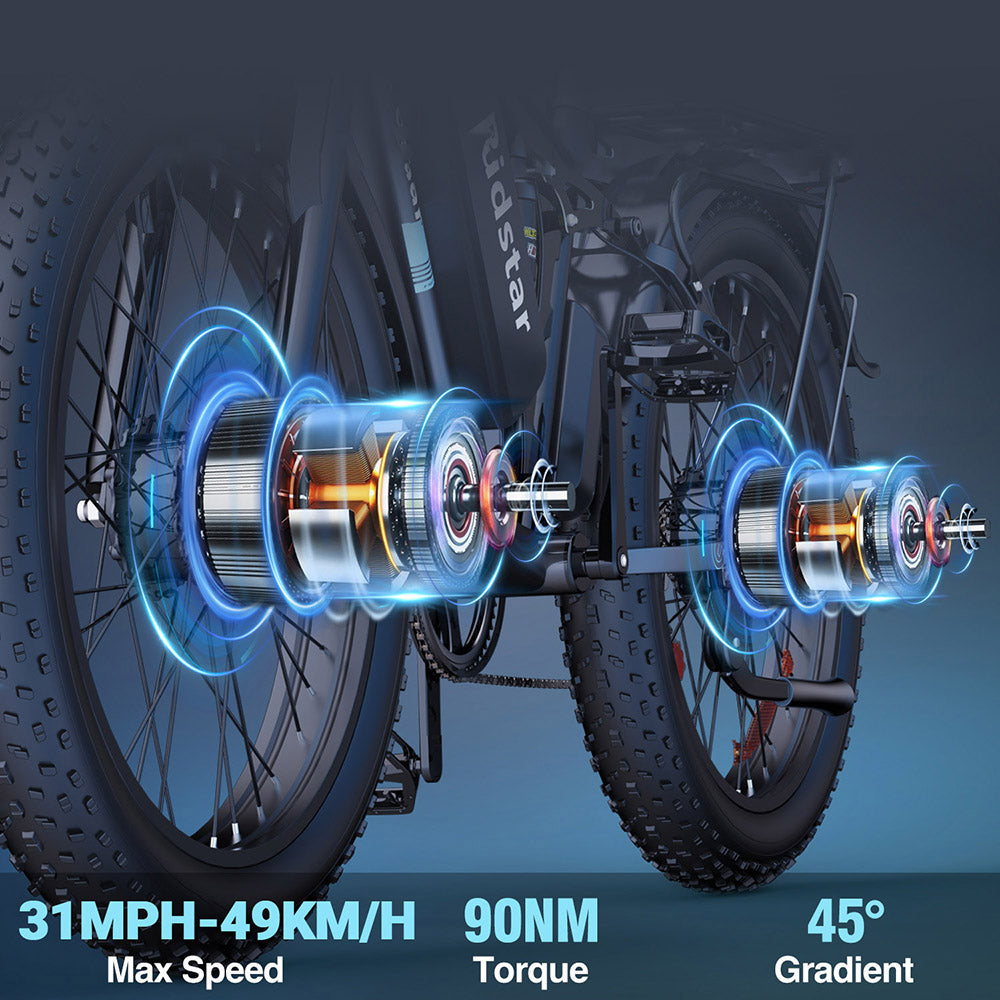 Ridstar E26 Pro Elektrofahrrad, 2 x 1000-W-Motor, 48-V-23-Ah-Akku, 26 x 4 Zoll Fatbike-Reifen, 49 km/h Höchstgeschwindigkeit, 75 km Reichweite, hydraulische Doppelbremse, Vollfederung, Shimano 7-Gang-Schaltung