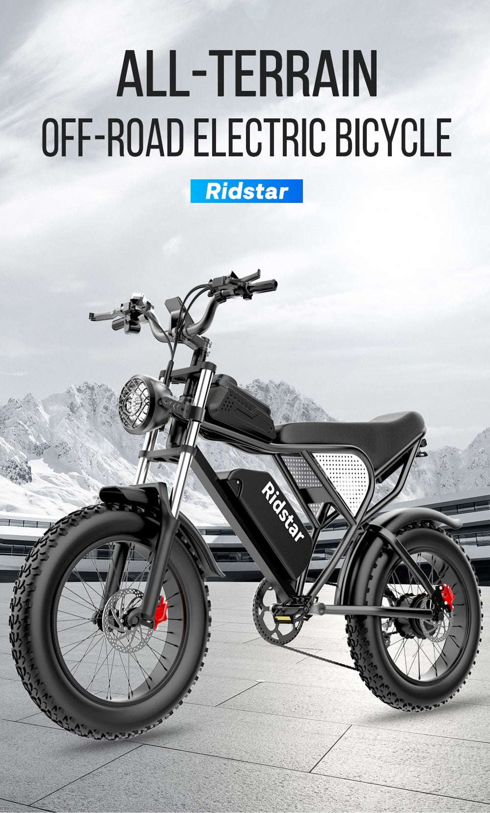 Bicicleta eléctrica Ridstar Q20, motor sin escobillas de 1000 W, neumáticos gruesos de 20 x 4 pulgadas, batería extraíble de 48 V y 20 Ah, velocidad máxima de 30 mph, autonomía máxima de 75 millas, freno de disco hidráulico.