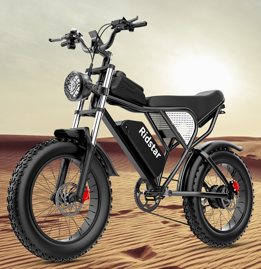 Bicicleta eléctrica Ridstar Q20, motor sin escobillas de 1000 W, neumáticos gruesos de 20 x 4 pulgadas, batería extraíble de 48 V y 20 Ah, velocidad máxima de 30 mph, autonomía máxima de 75 millas, freno de disco hidráulico.