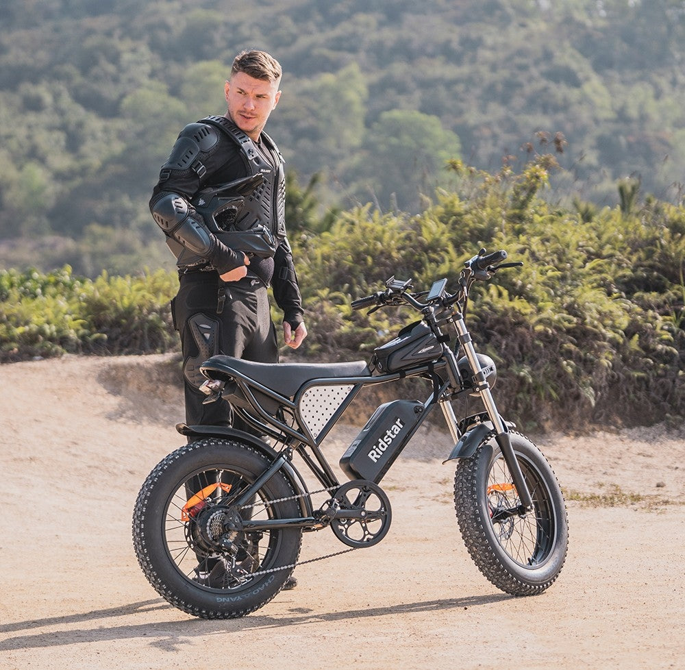 Bicicleta eléctrica Ridstar Q20, motor sin escobillas de 1000 W, neumáticos gruesos de 20 x 4 pulgadas, batería extraíble de 48 V y 20 Ah, velocidad máxima de 30 mph, autonomía máxima de 75 millas, freno de disco hidráulico.