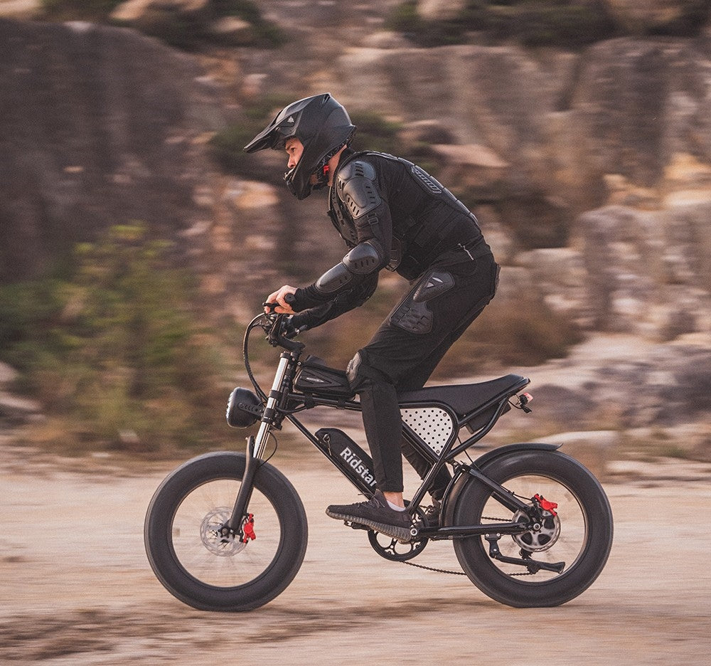 Bicicleta eléctrica Ridstar Q20, motor sin escobillas de 1000 W, neumáticos gruesos de 20 x 4 pulgadas, batería extraíble de 48 V y 20 Ah, velocidad máxima de 30 mph, autonomía máxima de 75 millas, freno de disco hidráulico.