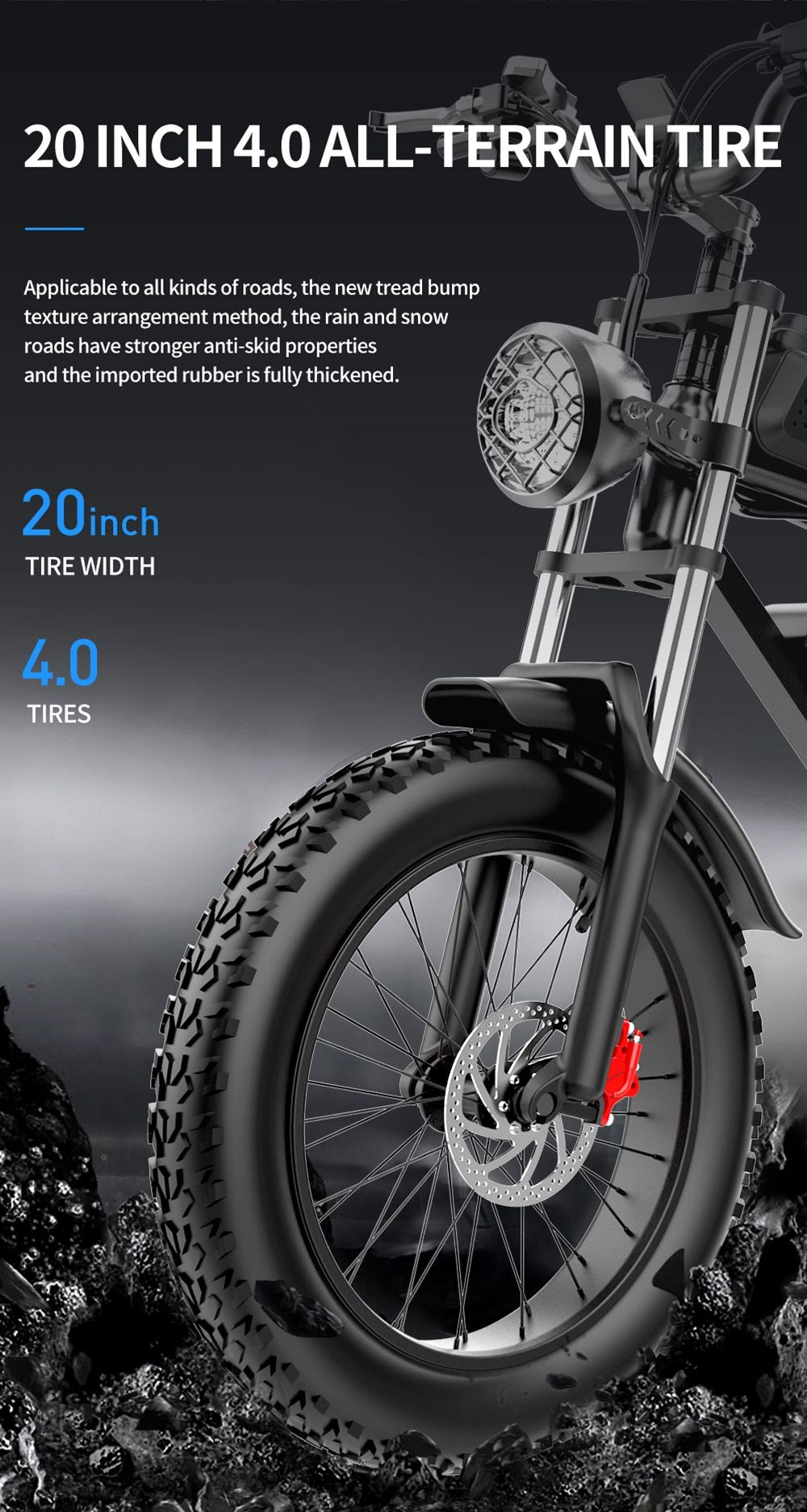 Bicicleta eléctrica Ridstar Q20, motor sin escobillas de 1000 W, neumáticos gruesos de 20 x 4 pulgadas, batería extraíble de 48 V y 20 Ah, velocidad máxima de 30 mph, autonomía máxima de 75 millas, freno de disco hidráulico.