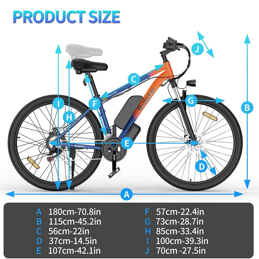 Ridstar S29 Elektrofahrrad, 29 x 2,0 Zoll Reifen, 1000-W-Motor, 48-V-15-Ah-Akku, 50 km/h Höchstgeschwindigkeit, 80 km maximale Reichweite, mechanische Scheibenbremsen, Shimano 21-Gang-Schaltung