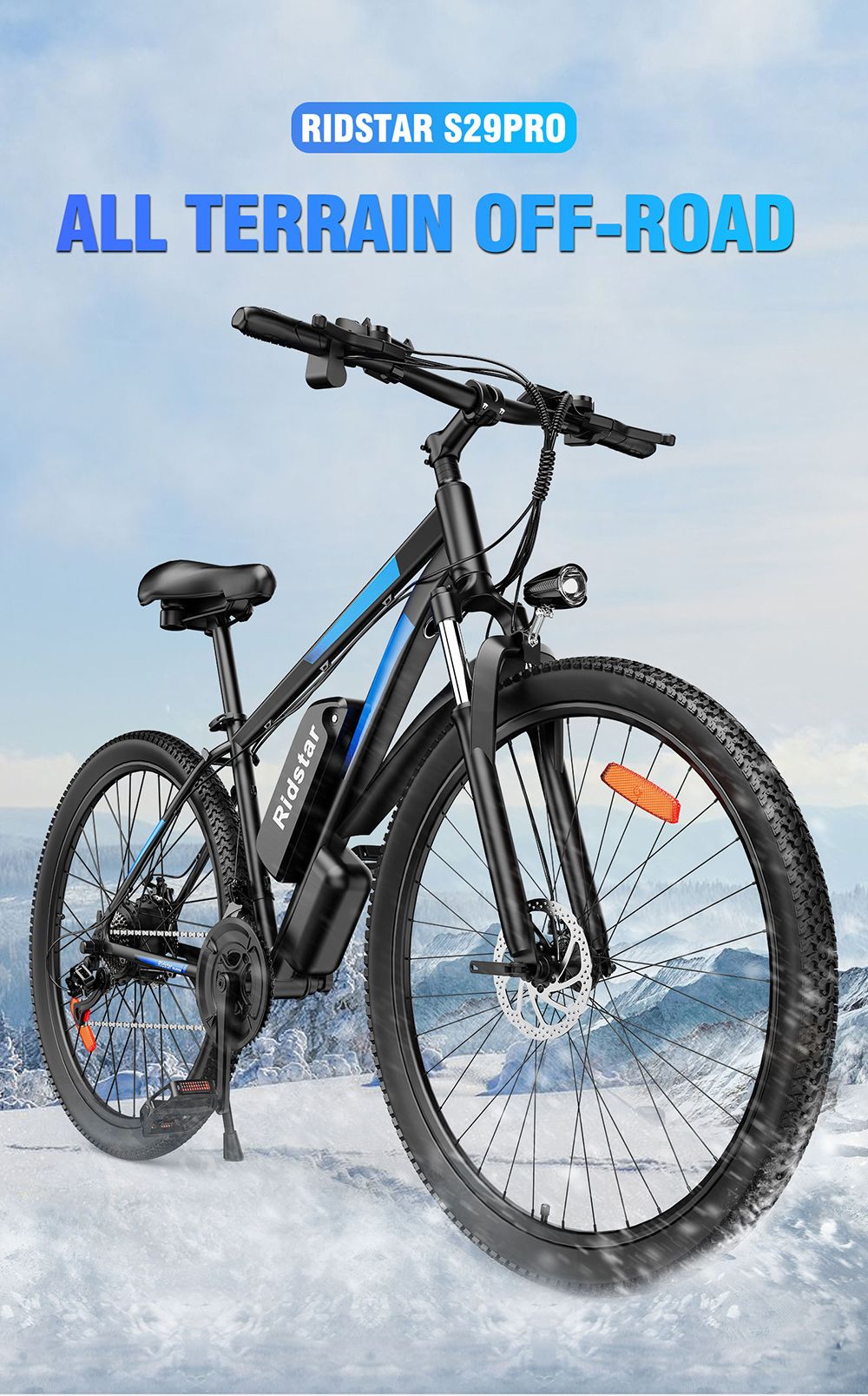 Ridstar S29 Pro Electric Bike, 1000W Motor, 48V 15.6AH Battery, 29*2.1-inch Tires, 48km/h Max Speed, 60km Range, Mechanical Disc Brake, Front Shock Absorption, Shimano 21-speed