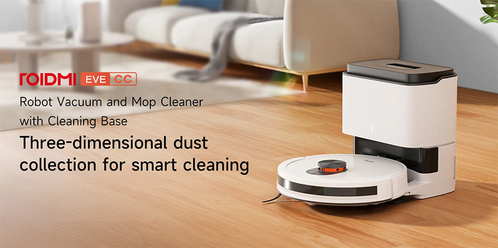 Robot Aspirador Xiaomi ROIDMI EVE CC con Recogida Automática de Polvo, Aspiración y Fregado 2 en 1, Potente Succión de 3800 Pa, Navegación Láser LDS, Batería de 3200 mAh, Autonomía de 180 Minutos, Depósito de Agua de 290 ml, Caja de Polvo de 260 ml, Control por APP - Blanco